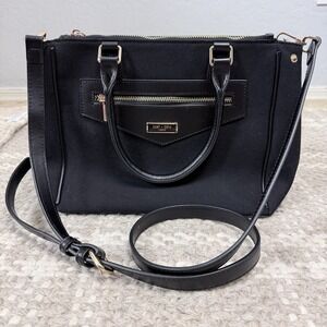 Saint Sofia London‎ Black Canvas Satchel Crossbody Gold Hardware Structured Bag